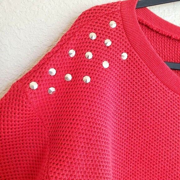 Dolled Up Sweater Studded Crew Neck Waffle Knit  L - Picture 6 of 9